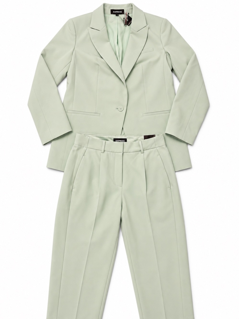 Express Mint Green Tailored Blazer & Pleated Crop Pants Set